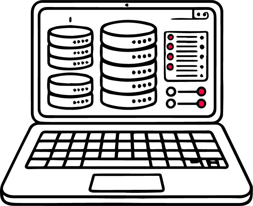 Laptop mit Datenbanksymbolen auf dem Bildschirm